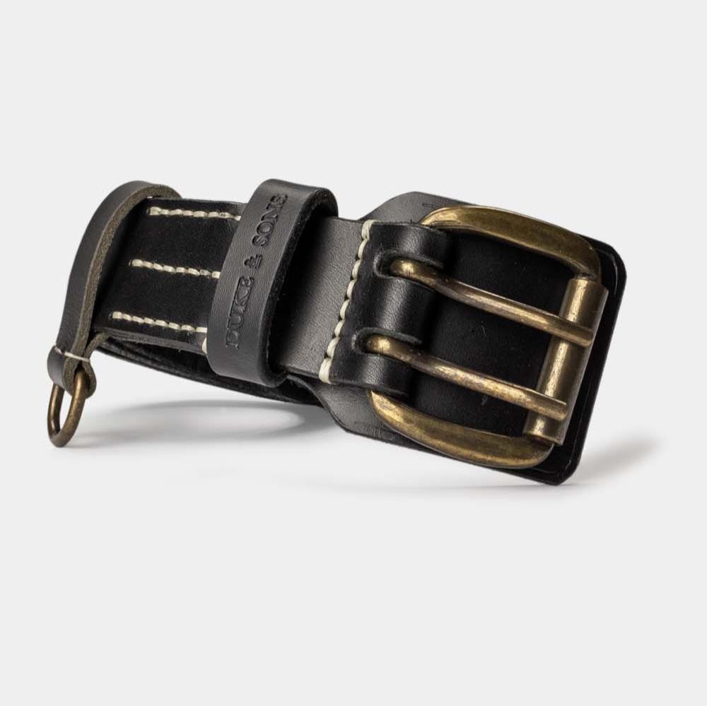 Heavy Duty leather belt in black with extra belt loop front 2, Duke & Sons Leather