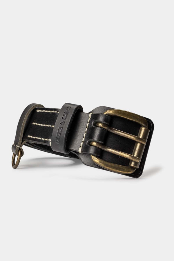 Heavy Duty leather belt in black with extra belt loop front 2, Duke & Sons Leather