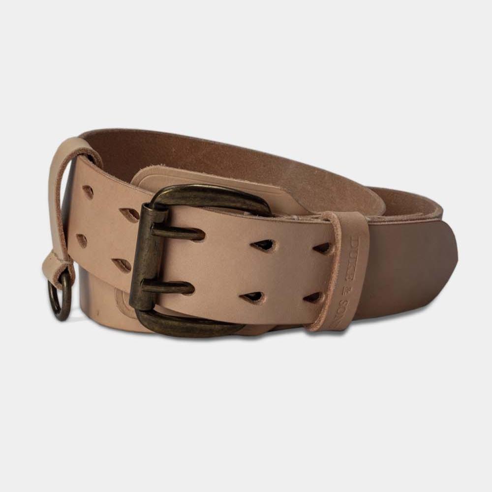 Heavy Duty, natural leather belt with extra belt loop front 1, Duke & Sons Leather