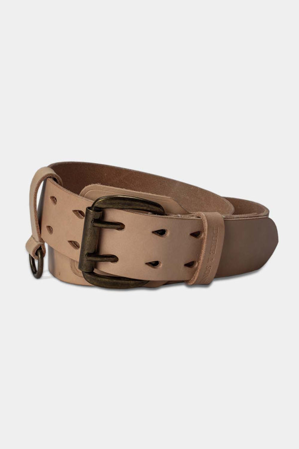 Heavy Duty, natural leather belt with extra belt loop front 1, Duke & Sons Leather