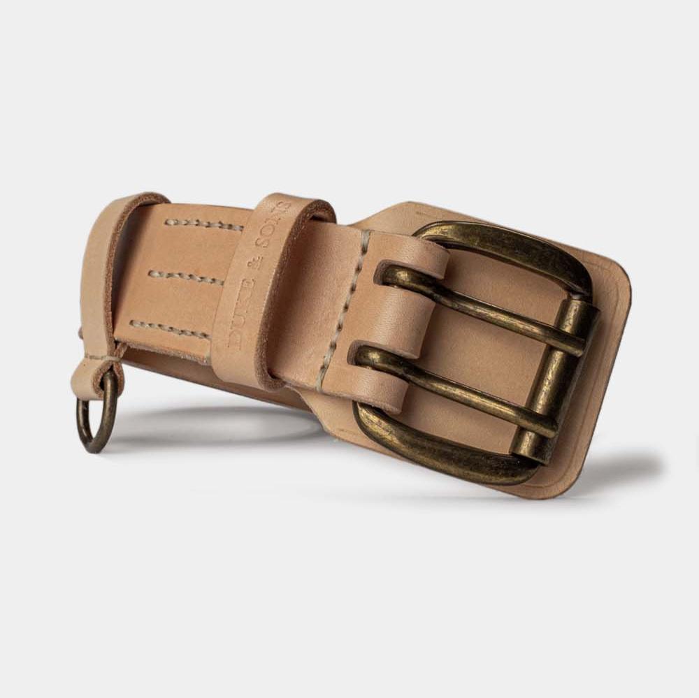 Heavy Duty, natural leather belt with extra belt loop front 2, Duke & Sons Leather