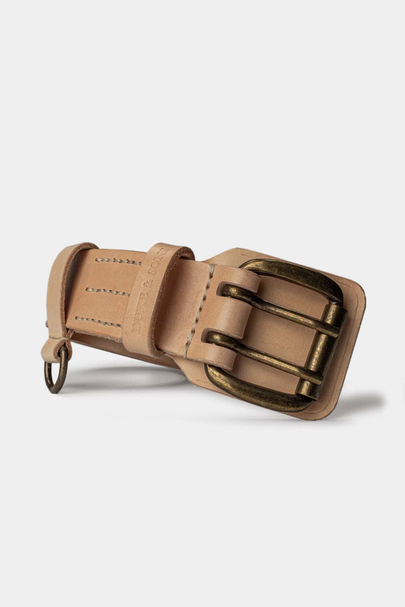 Heavy Duty, natural leather belt with extra belt loop front 2, Duke & Sons Leather