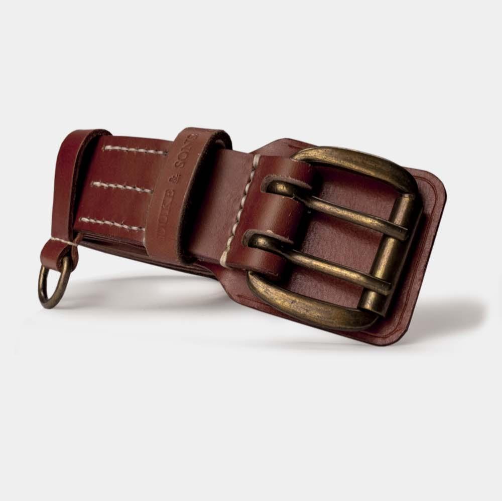 Heavy Duty leather belt in red brown with extra belt loop front 2, Duke & Sons Leather