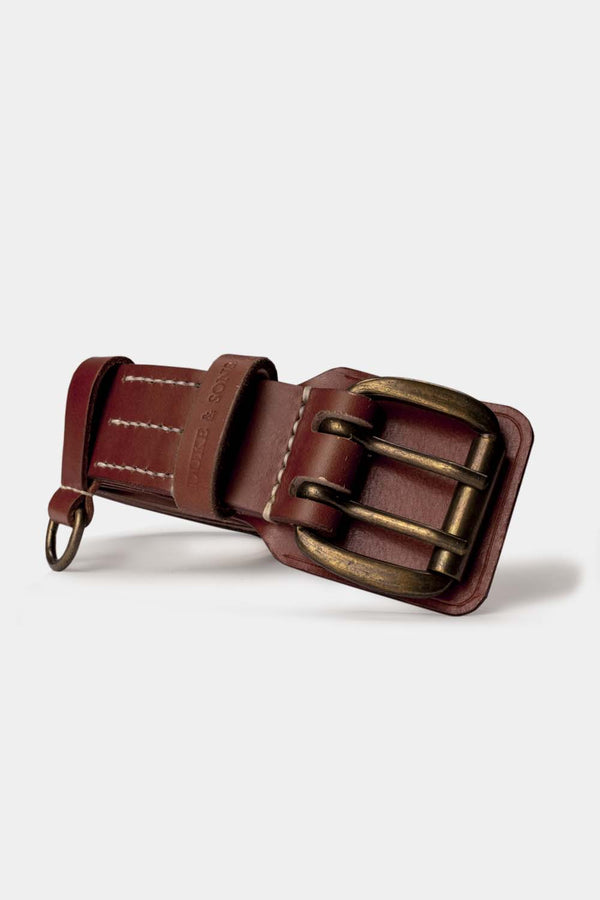 Heavy Duty leather belt in red brown with extra belt loop front 2, Duke & Sons Leather