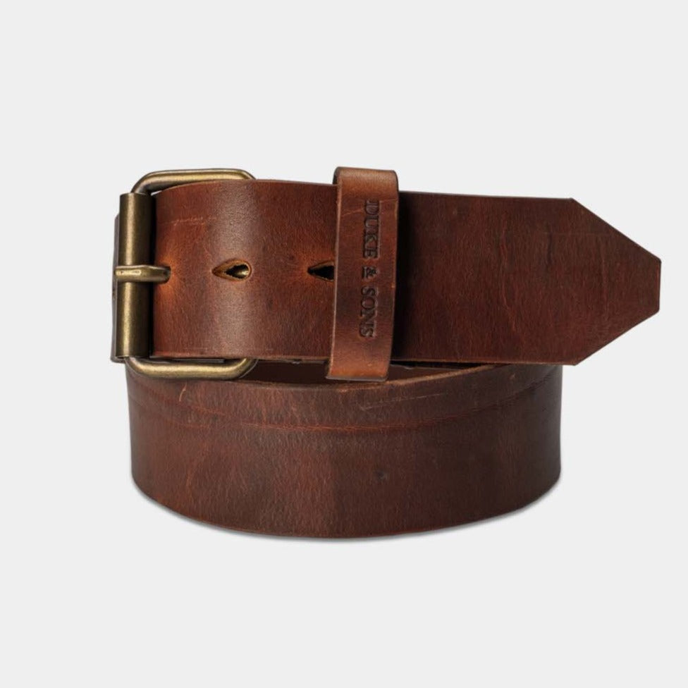 Duke and Sons 2-inch red brown leather jeans belt hero