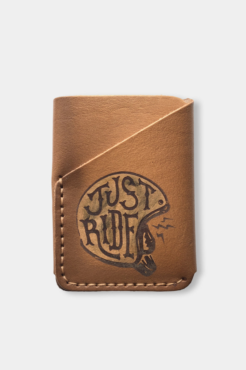 folded pocket wallet, airbrushed, cognac leather 'Just Ride' front