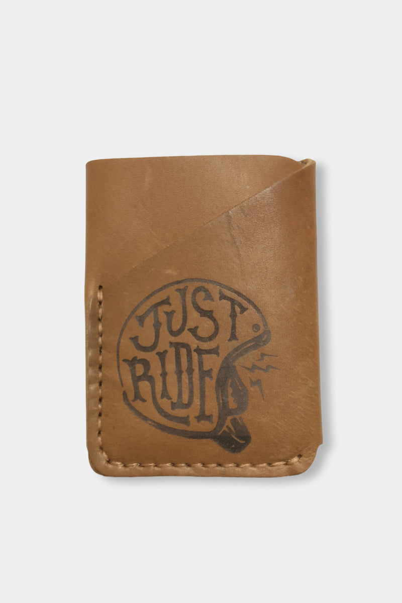 folded pocket wallet, cognac leather 'Just Ride' front