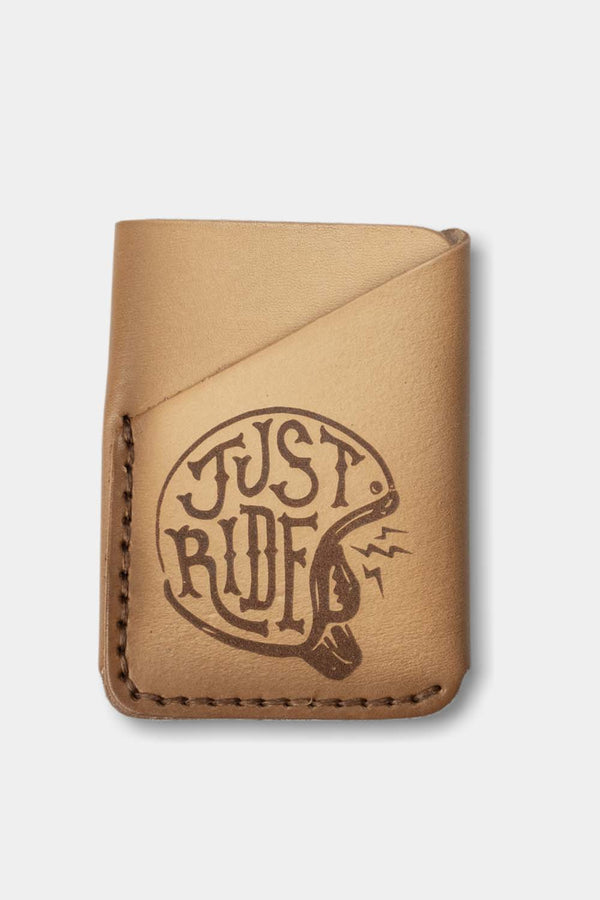 folded pocket wallet, airbrushed, natural leather 'Just Ride' front