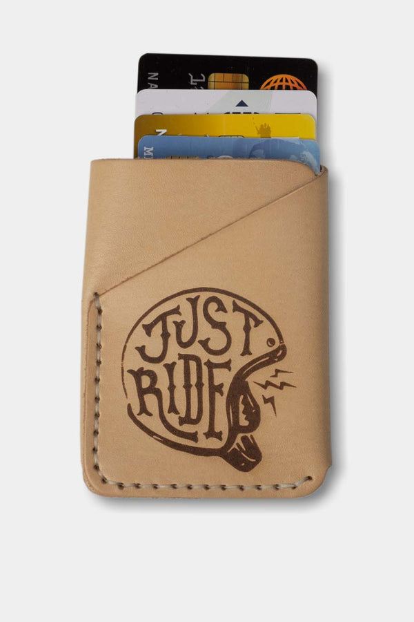 folded pocket wallet, natural leather 'Just Ride' front witgh cards