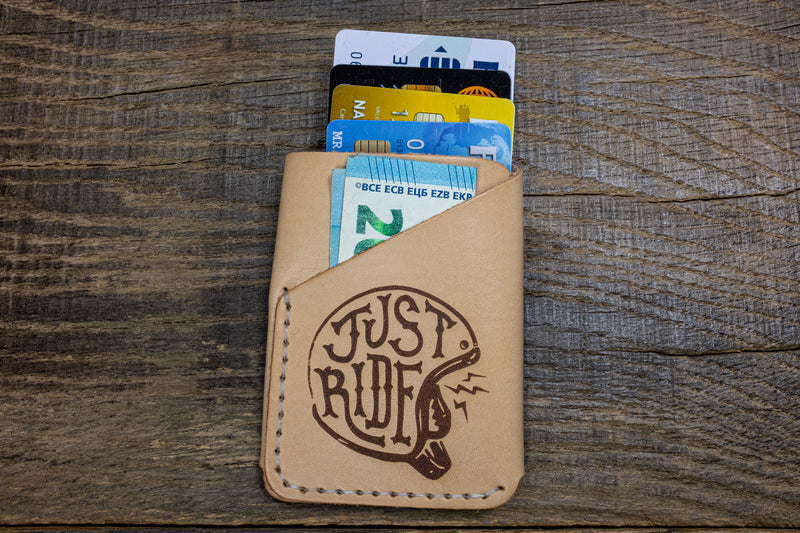folded pocket wallet, natural leather 'Just Ride' front scene