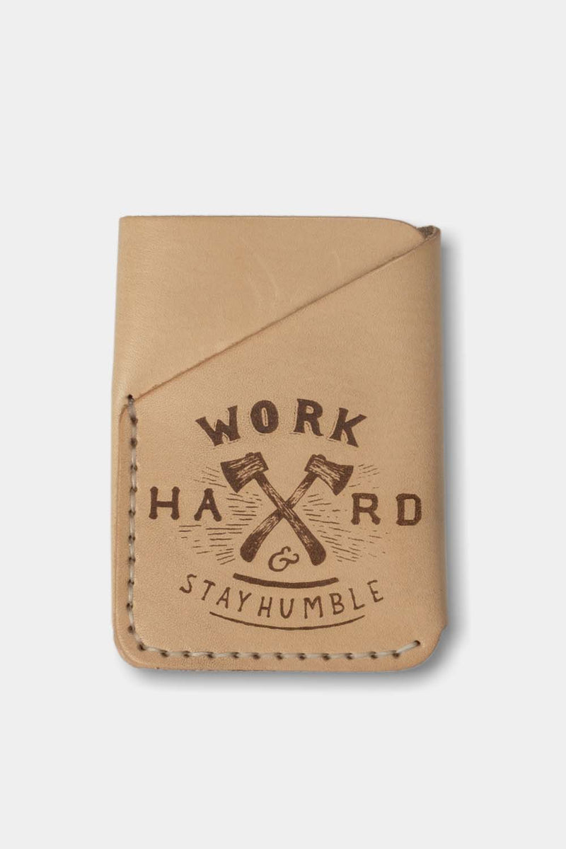 folded pocket wallet, natural leather 'Work Hard' front