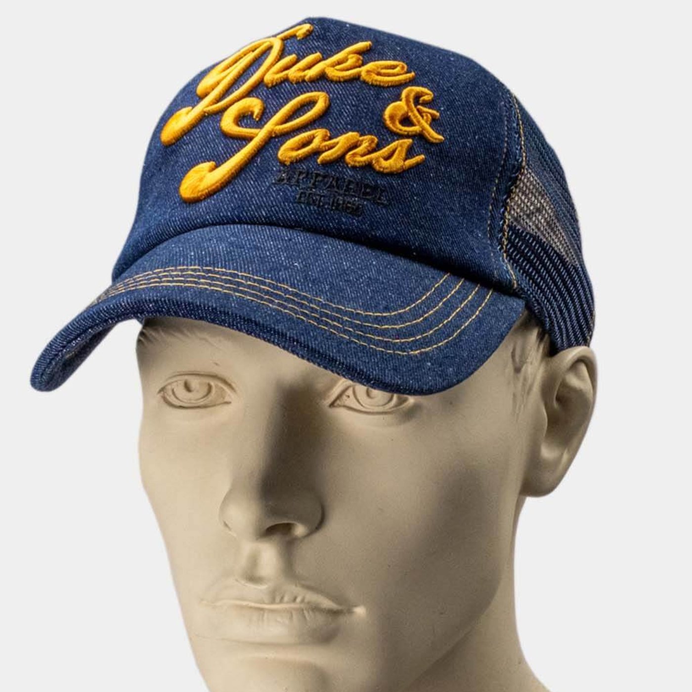 Duke and sons denim trucker cap hero wear front