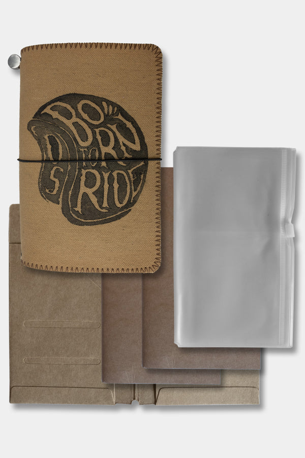 Duke and Sons traveler's notebook 'Born to Ride' logo canvas cover plus inside parts