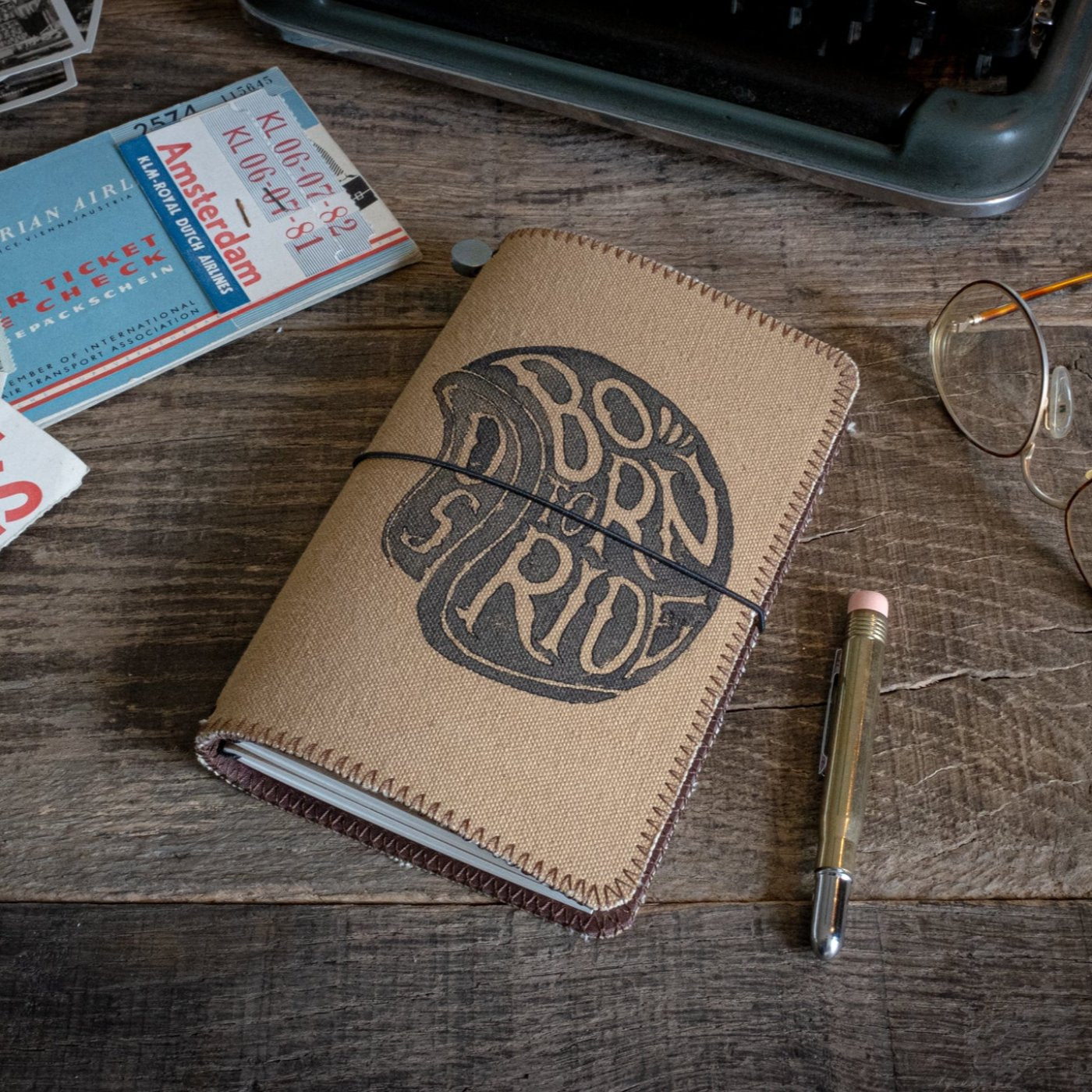 Duke and Sons traveler's notebook 'Born to Ride' logo canvas cover scene 2