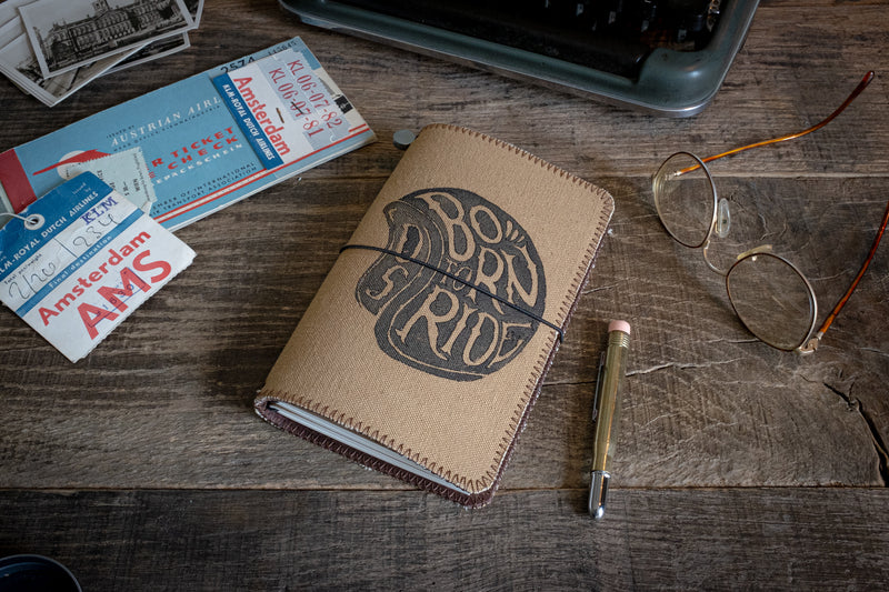 Duke and Sons traveler's notebook 'Born to Ride' logo canvas cover scene 2
