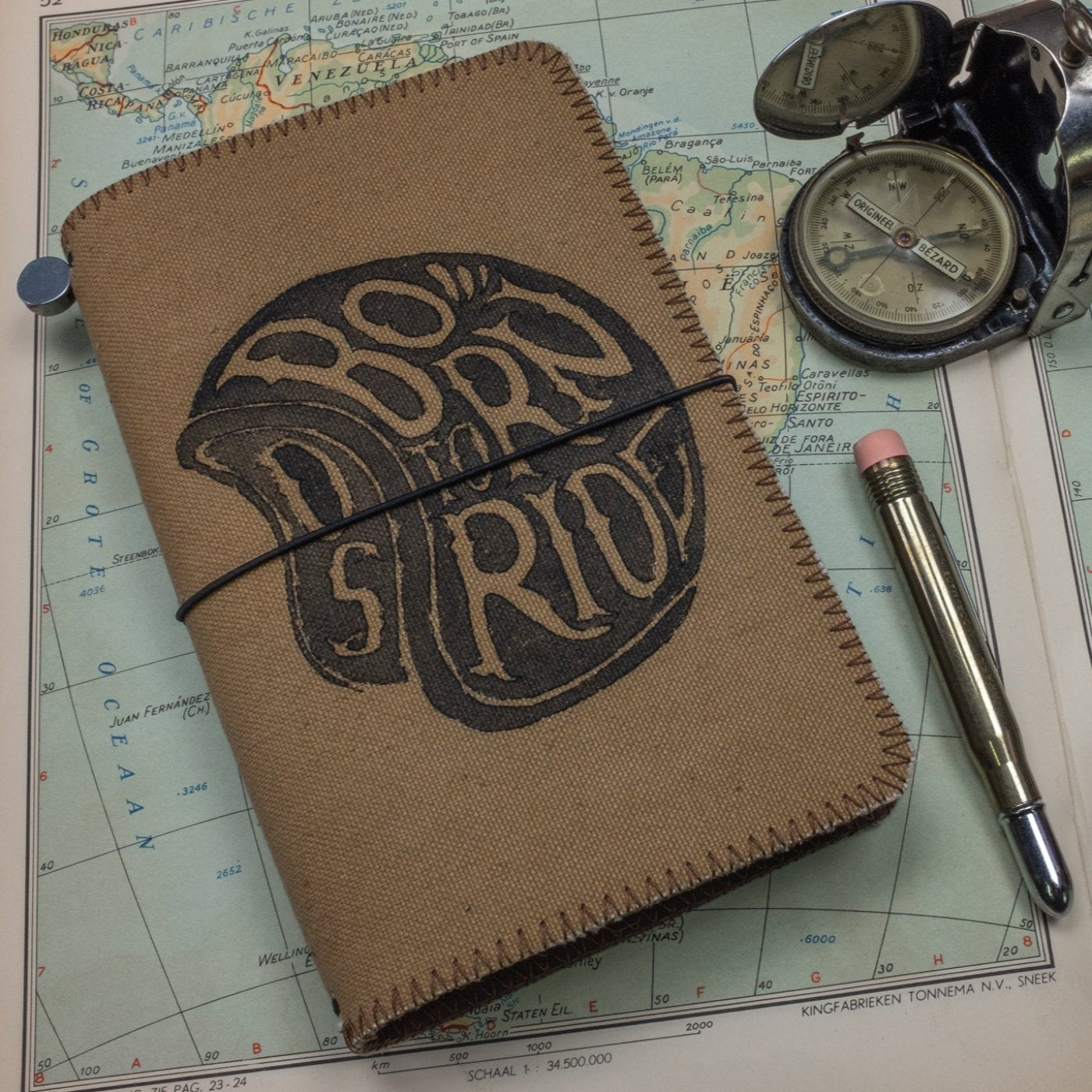 Duke and Sons traveler's notebook 'Born to Ride' logo canvas cover scene 1