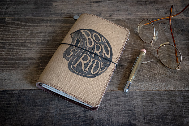 Duke and Sons traveler's notebook 'Born to Ride' logo canvas cover scene 3