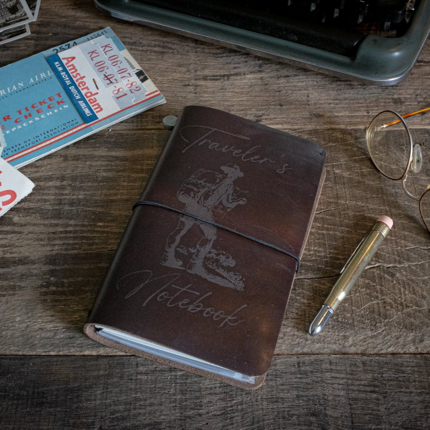 Duke and Sons horween leather Traveler notebook with logo scene closed