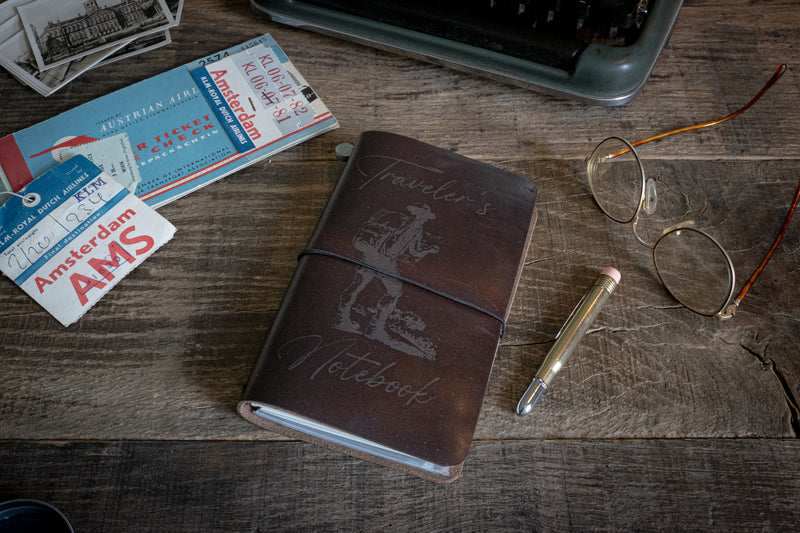Duke and Sons horween leather Traveler notebook with logo scene closed