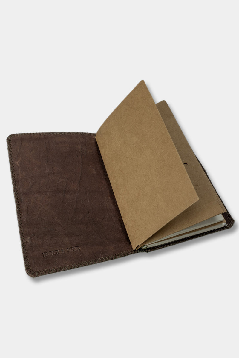 Duke and Sons traveler's notebook 'Mountains' logo canvas on leather inside