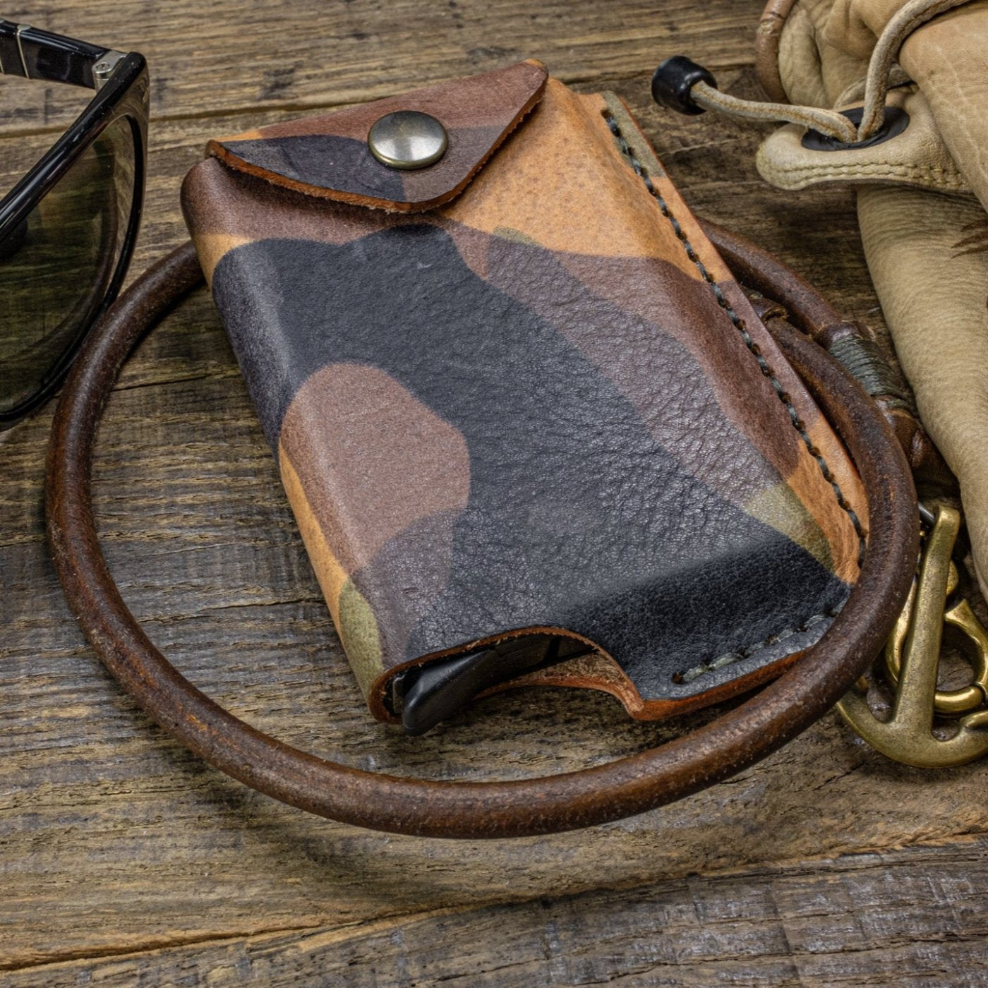 Duke and Sons RFID protected camo leather Rider wallet scene