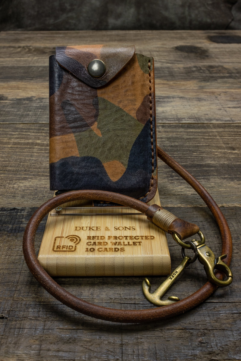 RFID, Rider wallet, 'camo' leather, RFID safe card wallet with aluminum insert.