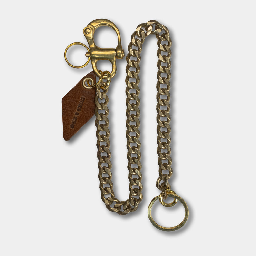 solid brass keychain wit Swedish nautical shackle and dark brown leather diamd charm