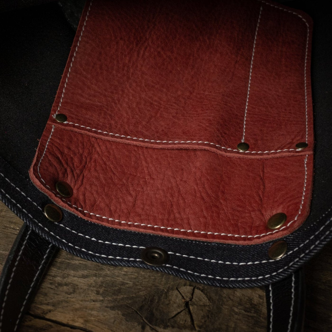 selvedge denim tote bag, Mohawk Gasoline inside detail