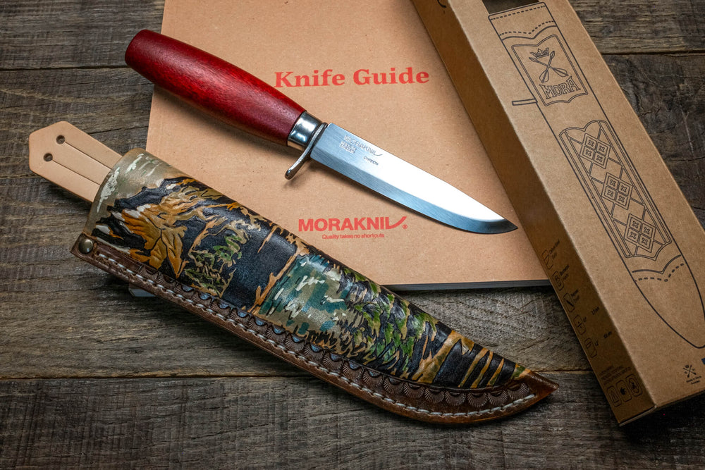 Duke and Sons Leather custom made MoraKniv knife sheet with knife
