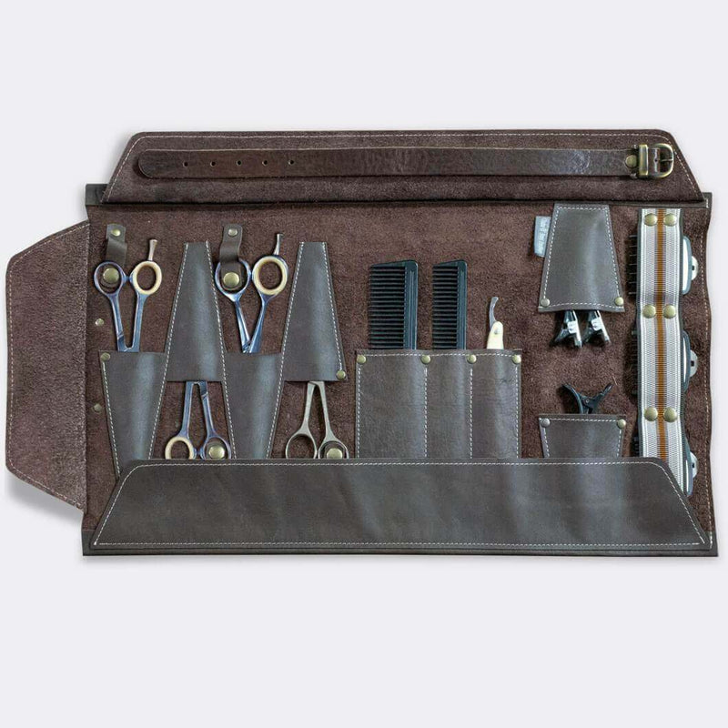Barber- Hairdresser leather tool roll, in brown leather (with name tag) - Duke & Sons Leather