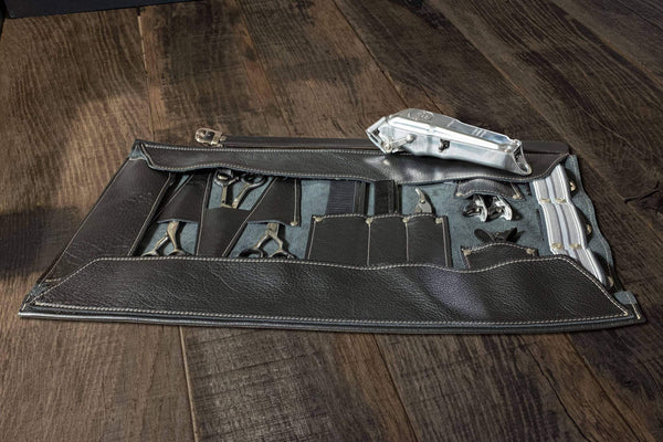 Barber- Hairdresser leather tool roll, in black leather (with name tag) - Duke & Sons Leather