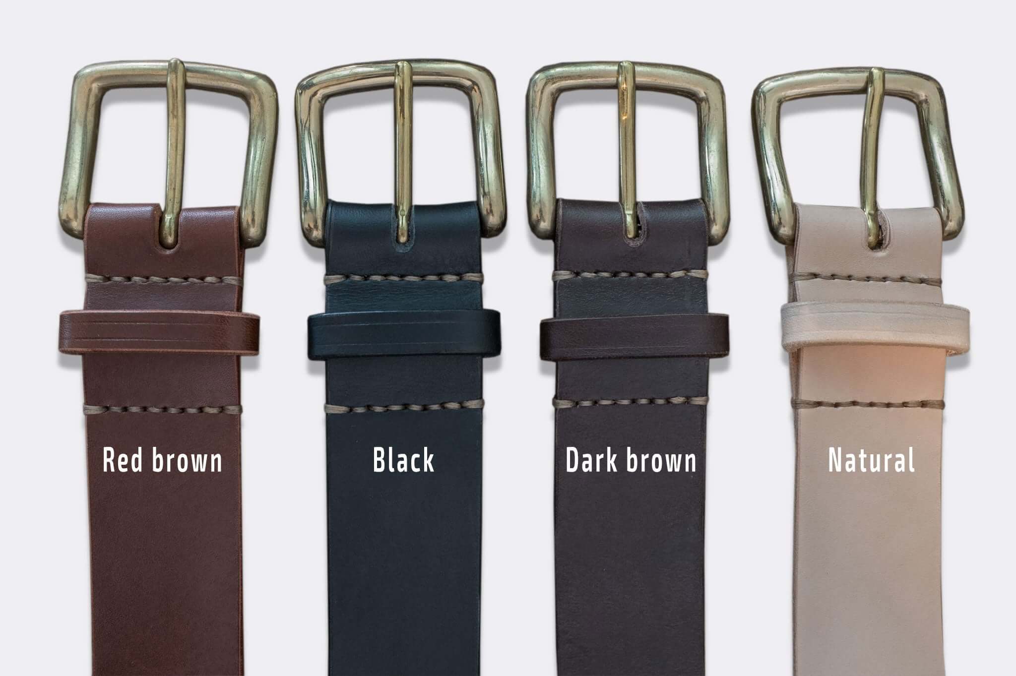 Belt, black color, vegetan leather, hand stitched. solid brass buckle, 40mm (1.57") - Duke & Sons Leather