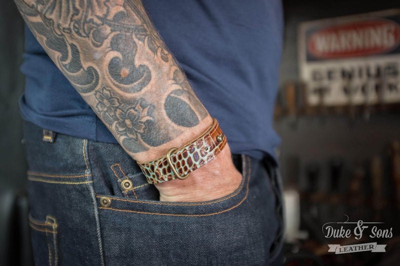 Bracelet, Lizard, 2 leathers, multiple size - Duke & Sons Leather
