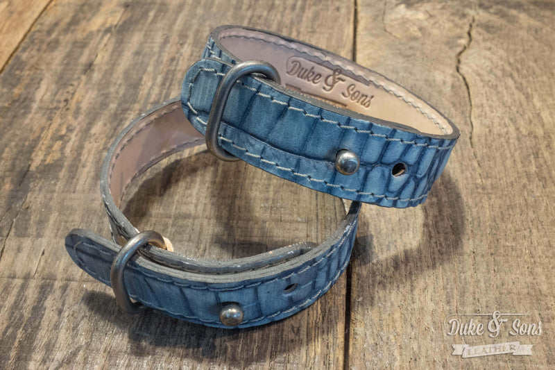 Bracelet, Blue Croco, 2 leathers, multiple size - Duke & Sons Leather