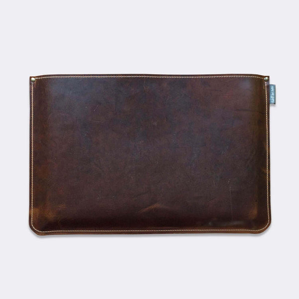 MacBook sleeve, pull up leather with fabric lining, brown color