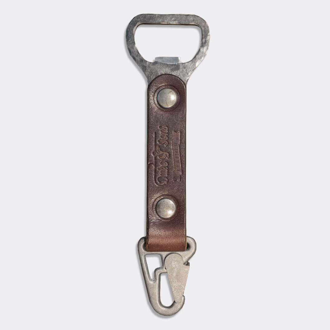 Bottle opener, vintage style, handmade, metal with leather