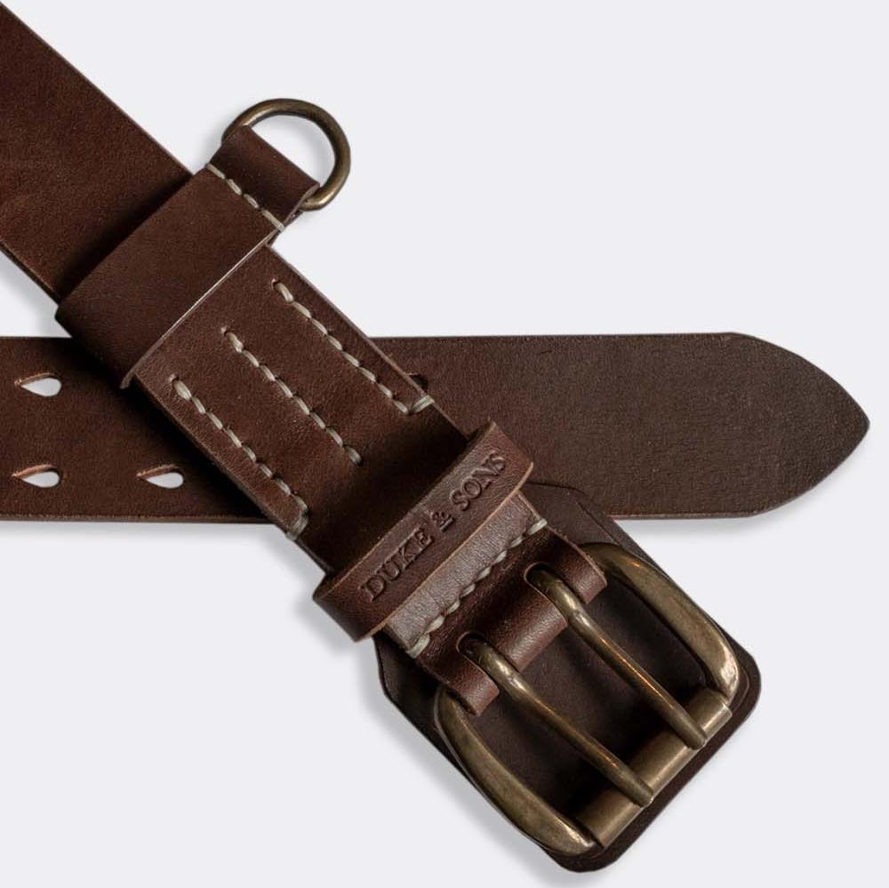 Heavy Duty leather belt in dark brown with extra belt loop front 3, Duke & Sons Leather