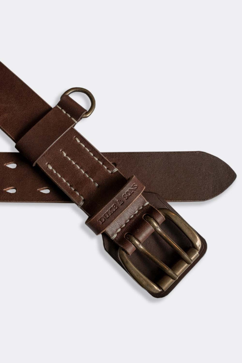 Heavy Duty leather belt in dark brown with extra belt loop front 3, Duke & Sons Leather