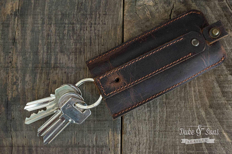 Leather Key pouch, in full-grain distressed leather