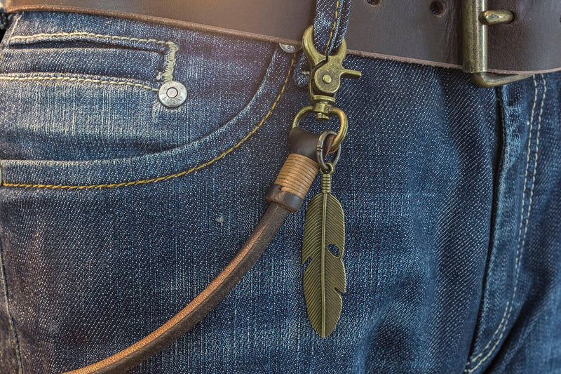 Keychain (Brown) 50 cm, with old bronze feather* - Duke & Sons Leather