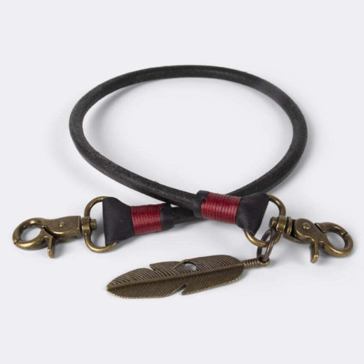 Keychain (Black) 50 cm, with old bronze feather* - Duke & Sons Leather