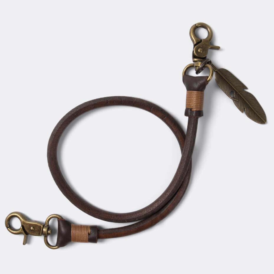 Keychain (Brown) 50 cm, with old bronze feather* - Duke & Sons Leather