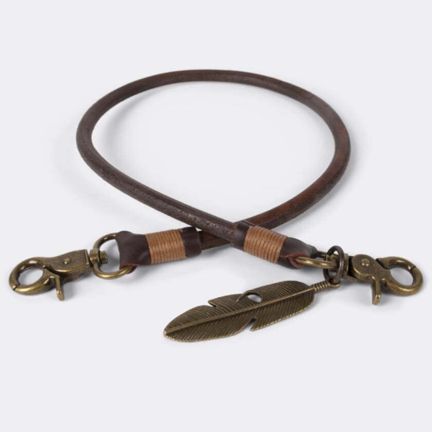 Keychain (Brown) 50 cm, with old bronze feather* - Duke & Sons Leather