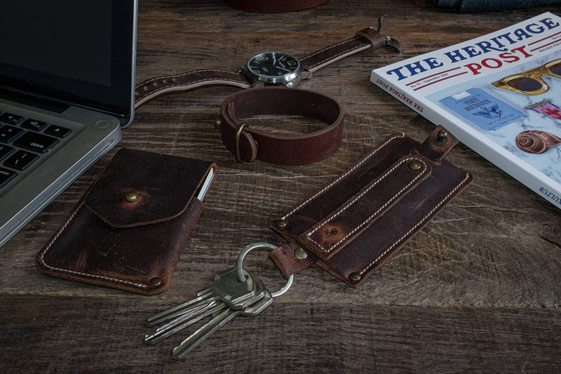 Key pouch, in full-grain distressed leather