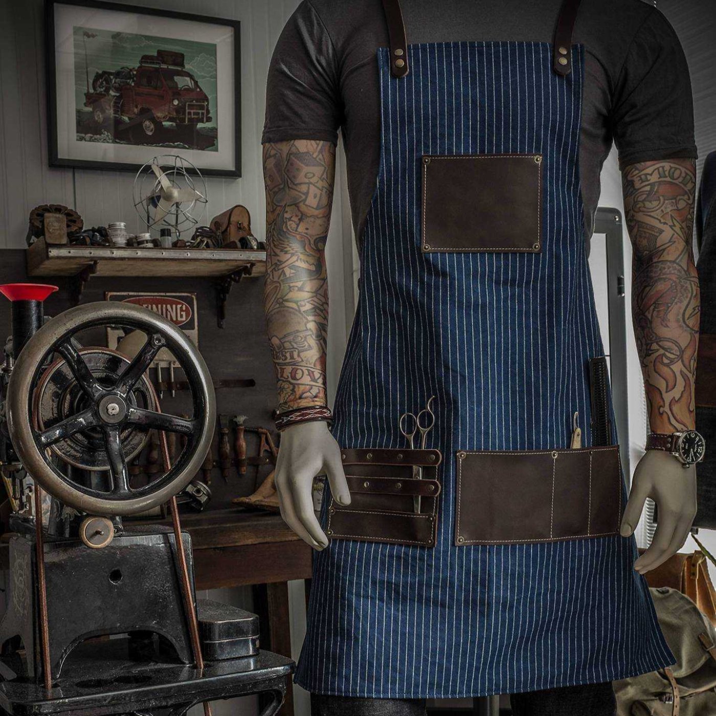 Barber apron, (Japanese wabash cotton) for the professional barber and hairdresser - Duke & Sons Leather