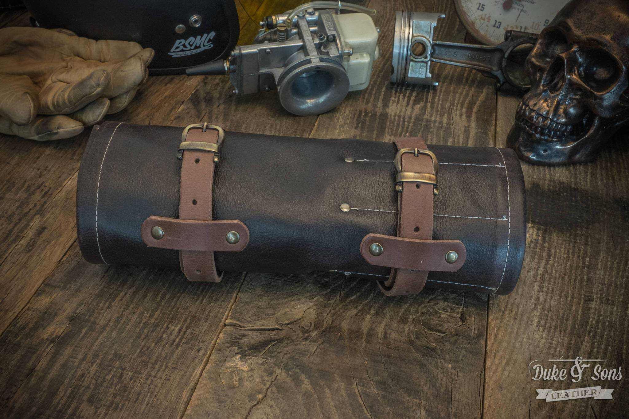 Tool Roll, brown leather, with 2 leather straps. - Duke & Sons Leather