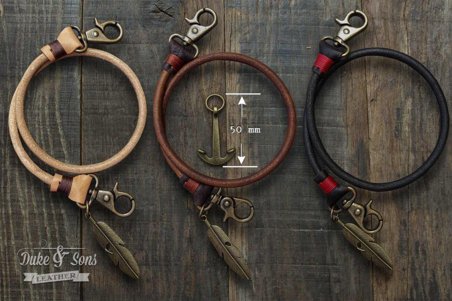 Keychain (Natural) 50 cm, with old bronze feather* - Duke & Sons Leather